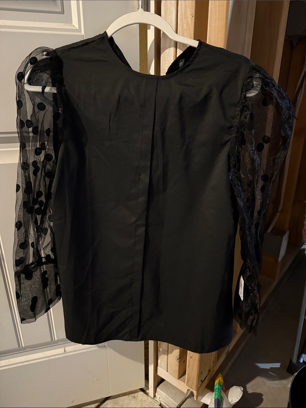 Zanzea Black Puff Sleeve Polka Dot Sheer Blouse